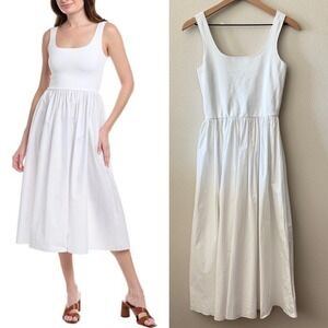 THEORY Women White Mixed Media Midi Dress Size S Scoop Neck Sleeveless Tank